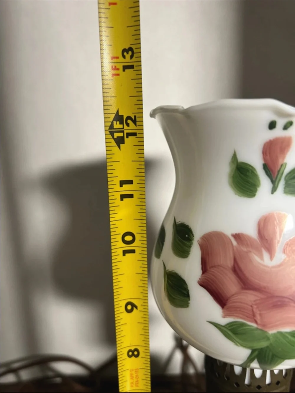 12” in height -Vintage Pair of White Floral Milk Glass Table Lamps